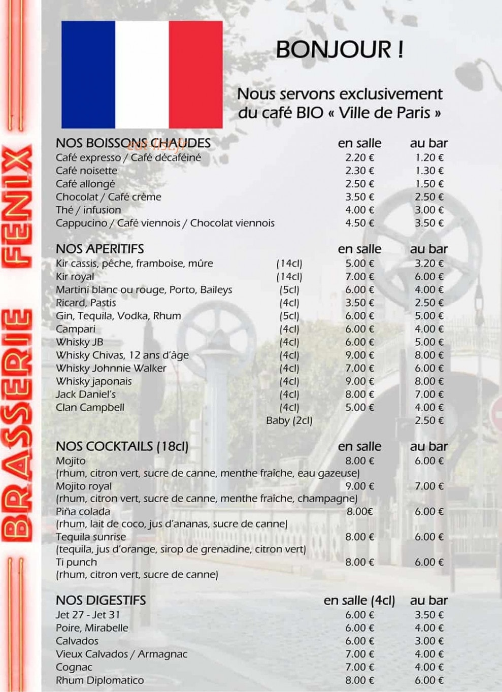 Brasserie Fenix — carte page 3