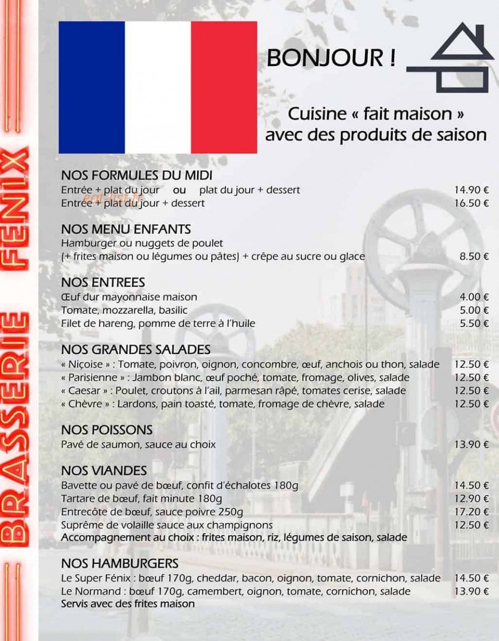 Brasserie Fenix — carte page 1