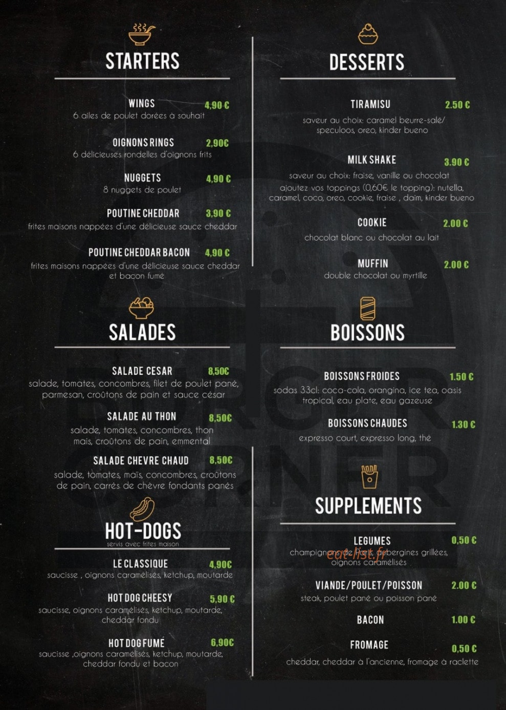 Burger Corner — carte page 1