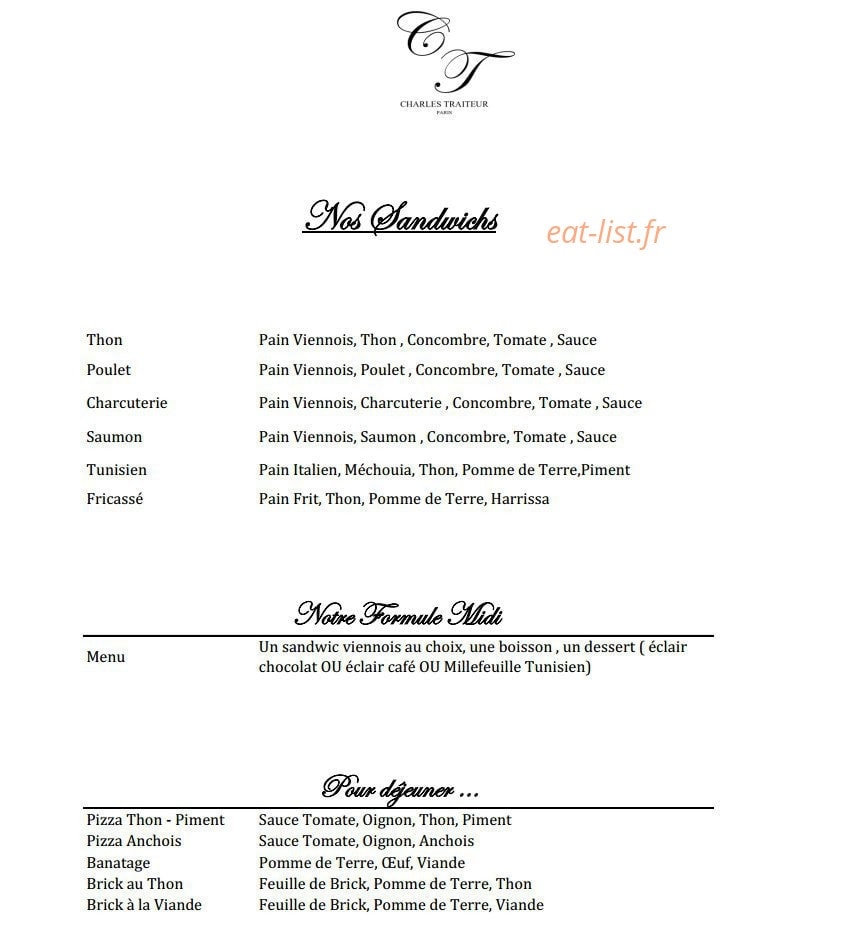 Charles Traiteur — carte page 1