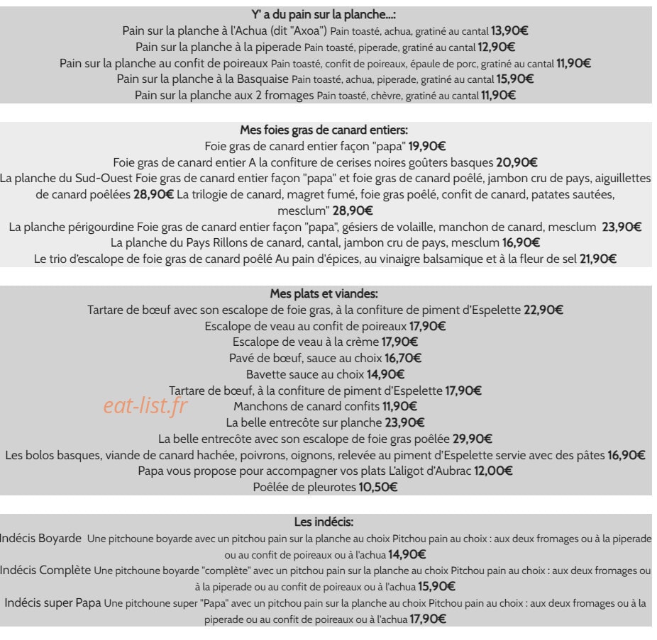 Chez Papa — carte page 2