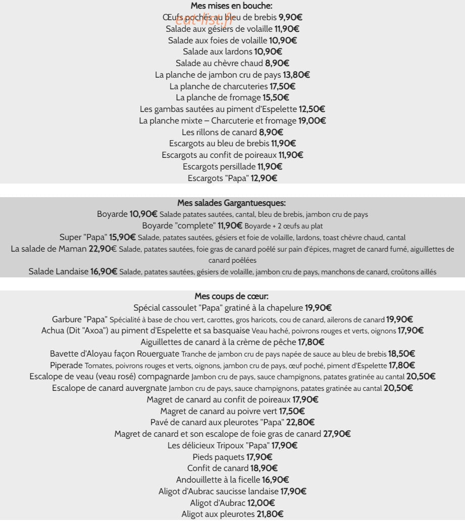 Chez Papa — carte page 1