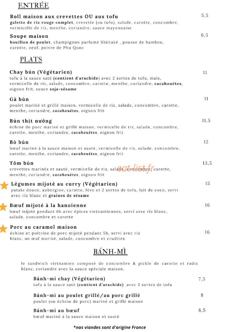 Chi's Vietfood — carte page 1