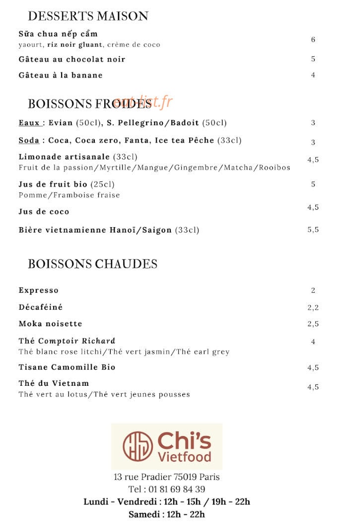 Chi's Vietfood — carte page 2