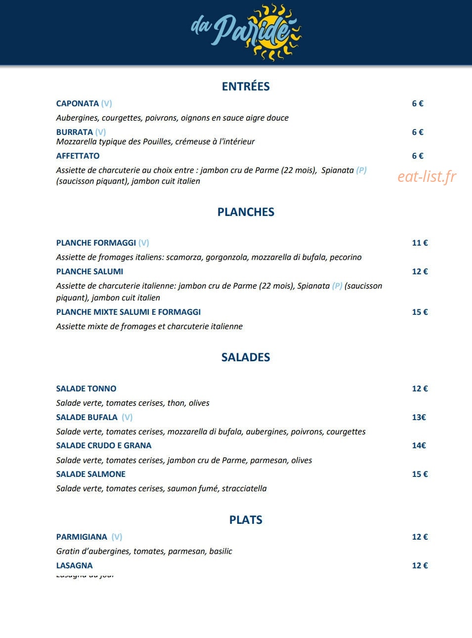 Da Paride — carte page 1