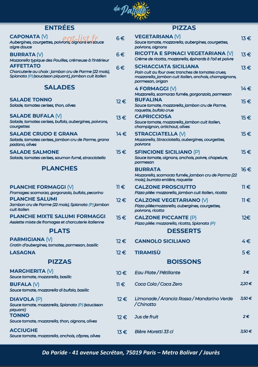 Da Paride — carte page 5