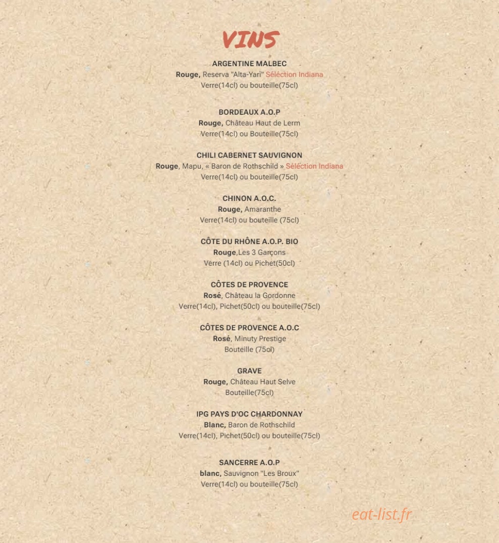 Indiana Café — carte page 8
