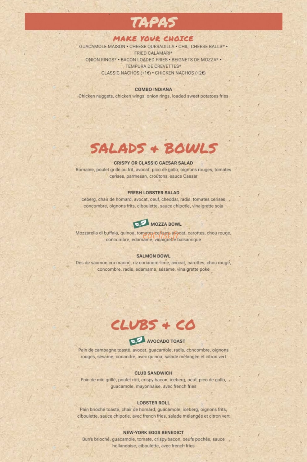 Indiana Café — carte page 1