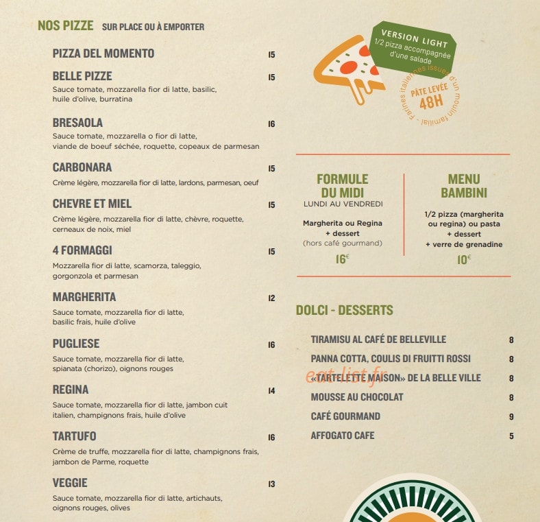 La Belle Pizze — carte page 3