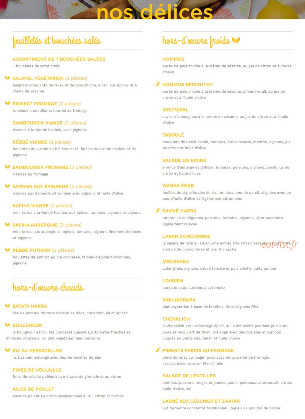 La Cantine Libanaise — carte page 1