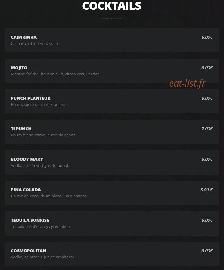 Local rock café — carte page 7