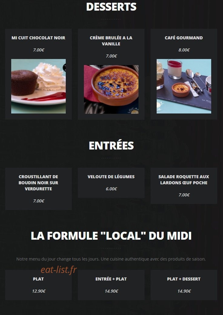 Local rock café — carte page 1