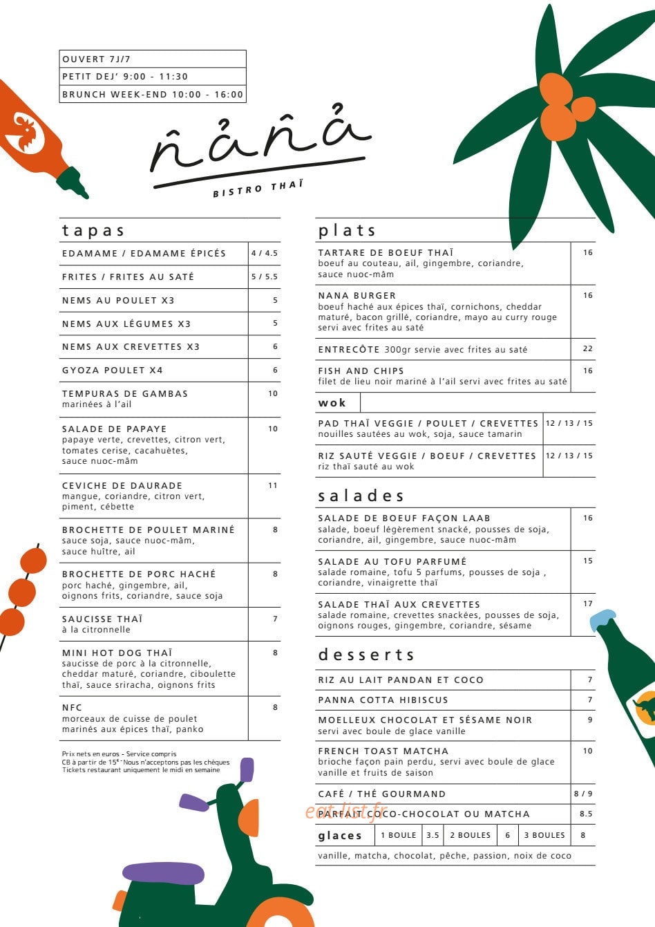 N̂ản̂ả bistro thaï — carte page 1