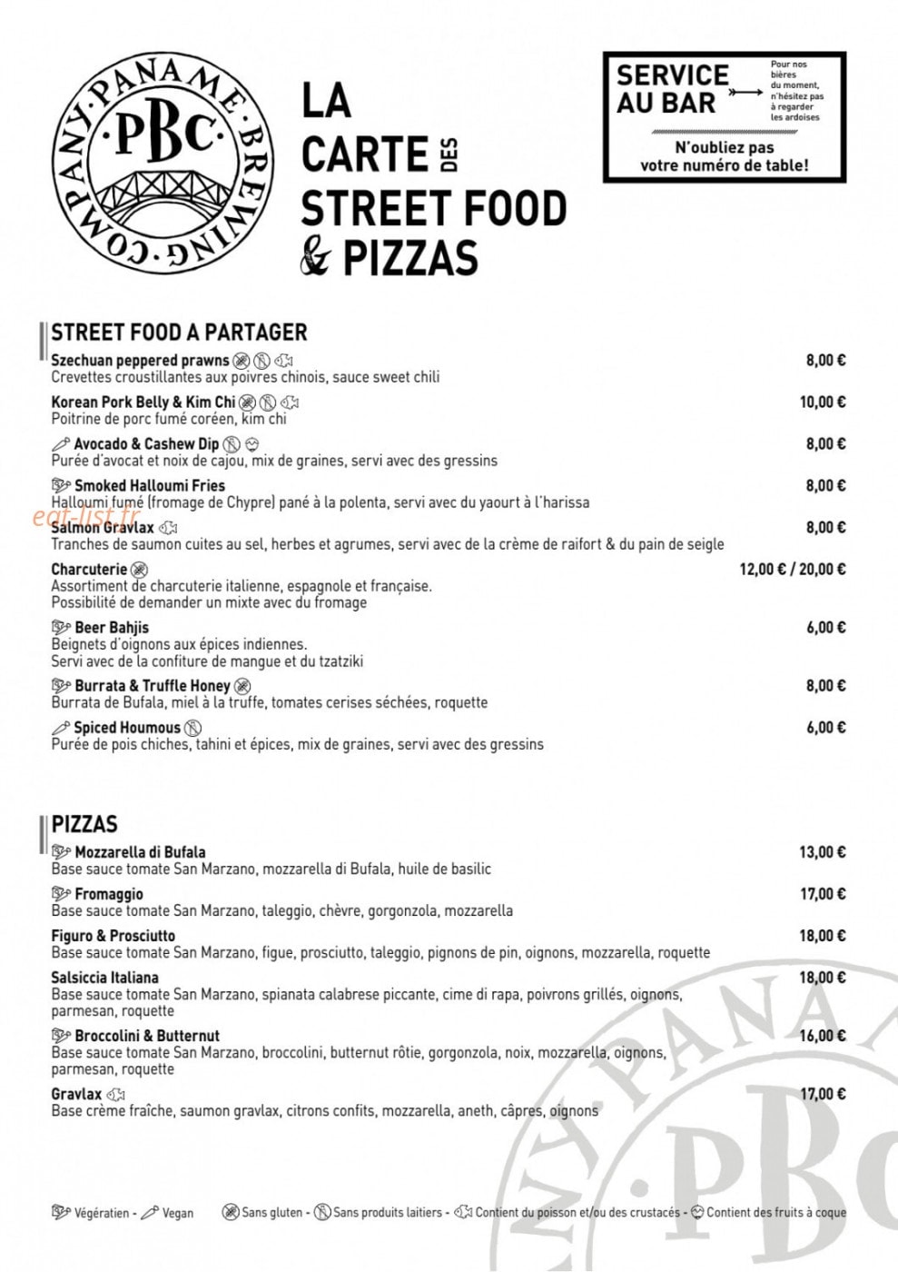 Paname Brewing Company — carte page 1