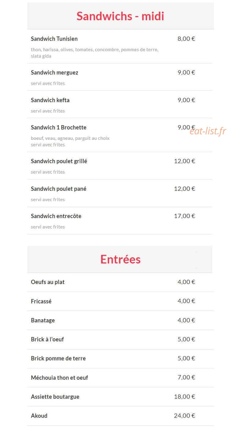 Restaurant Margot — carte page 1