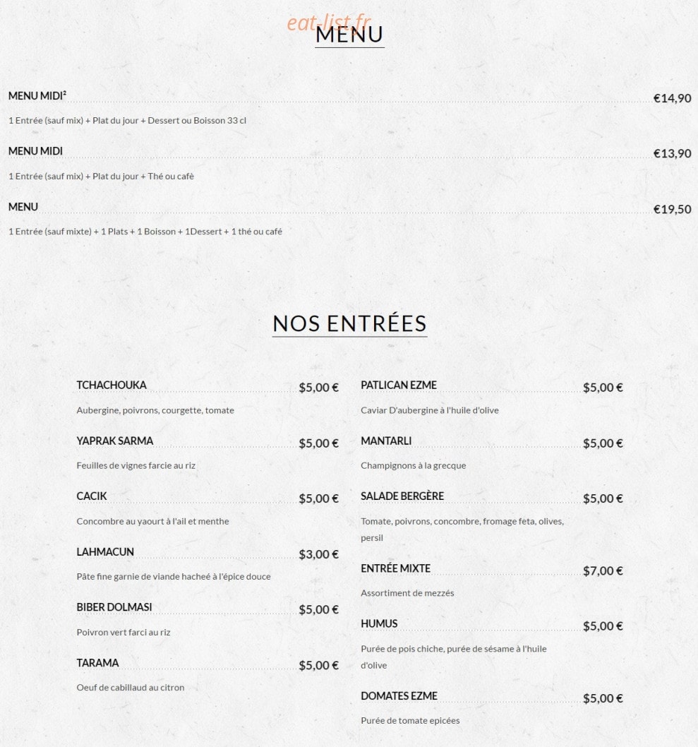 Restaurant Saray — carte page 1