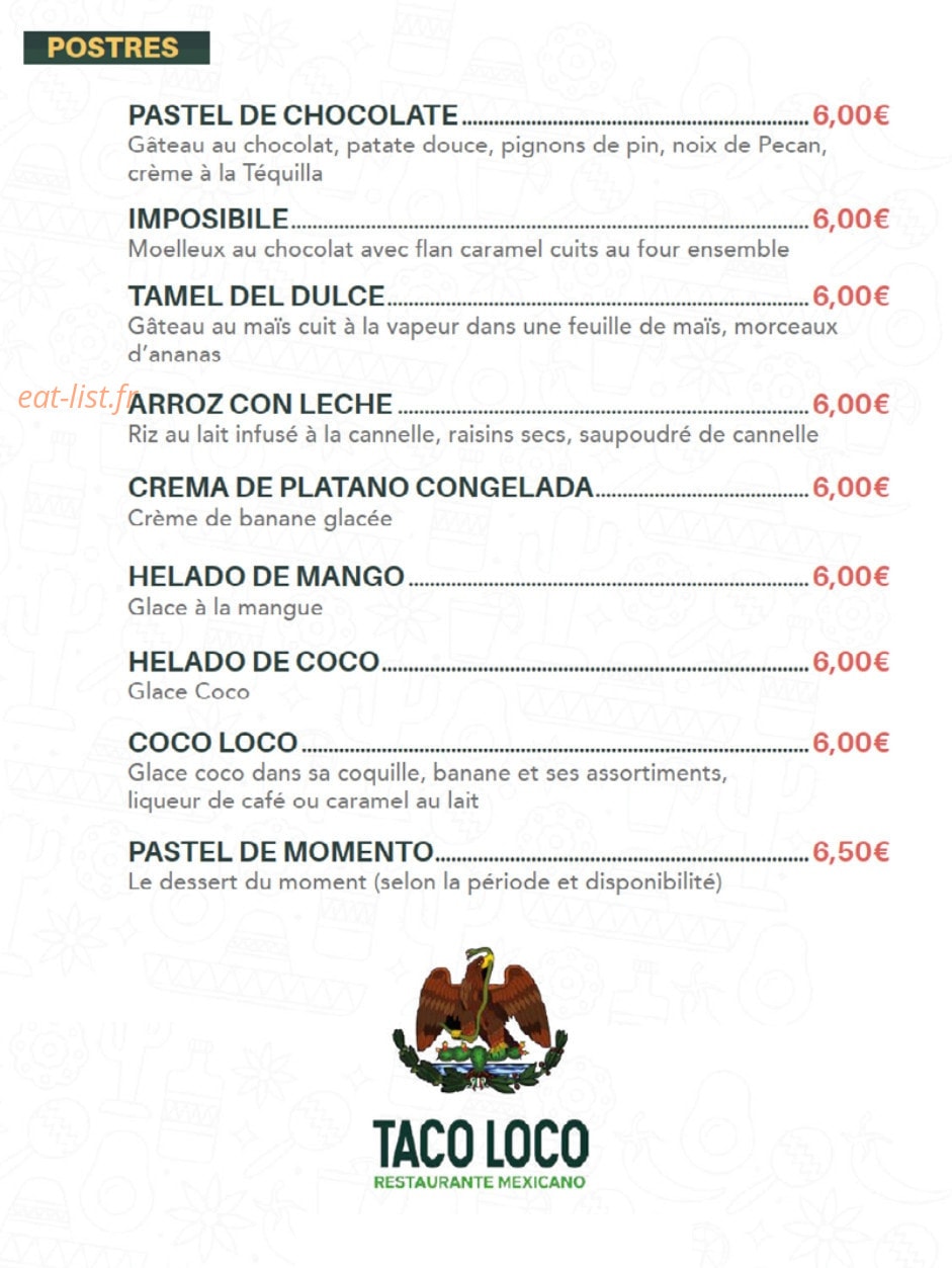 Taco Loco — carte page 3