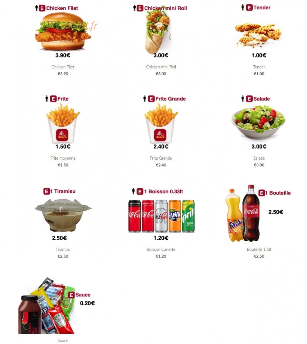 All Chicken — carte page 8