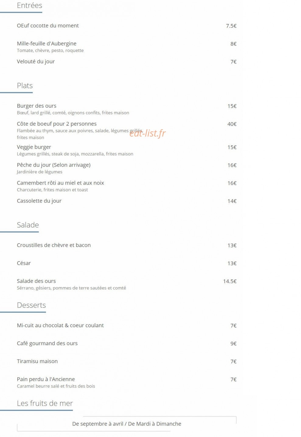 Aux Ours — carte page 1