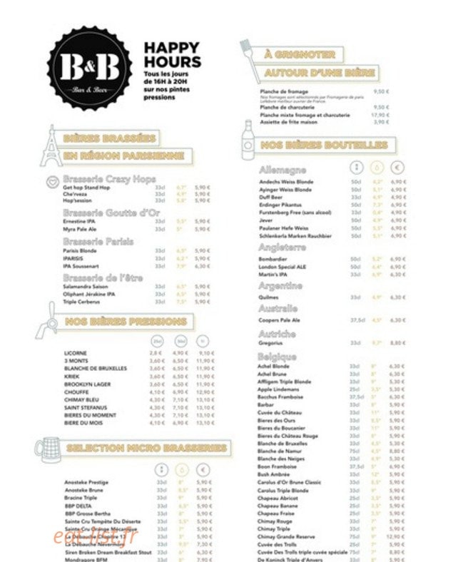 Bar and Beer — carte page 1