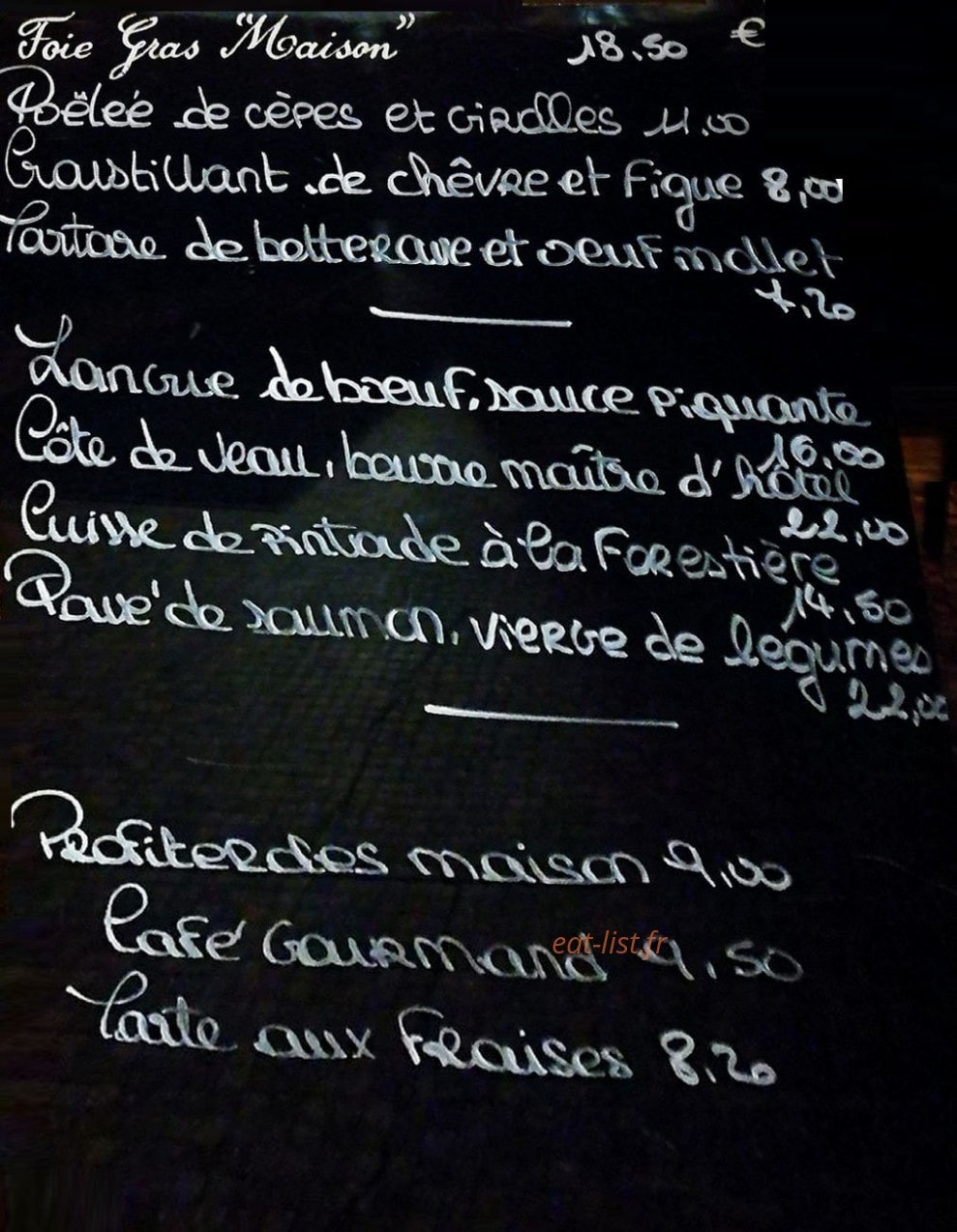 Bistro Chantefable — carte page 1