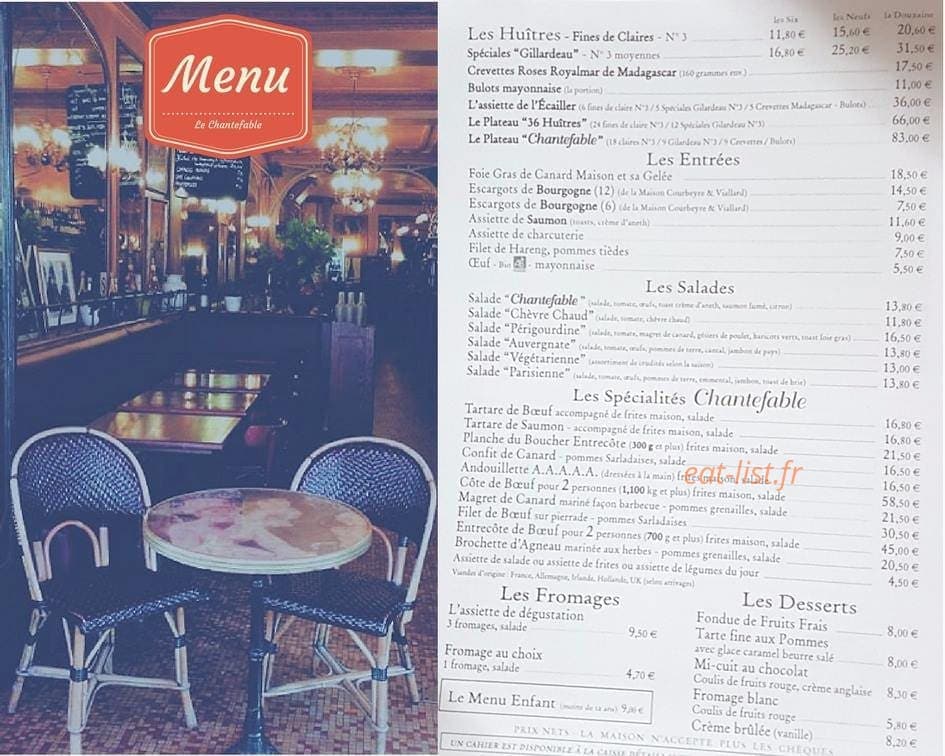 Bistro Chantefable — carte page 3
