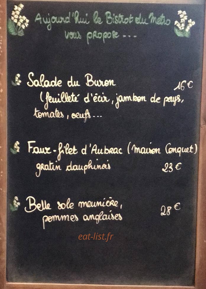 Bistrot du Métro — carte page 1