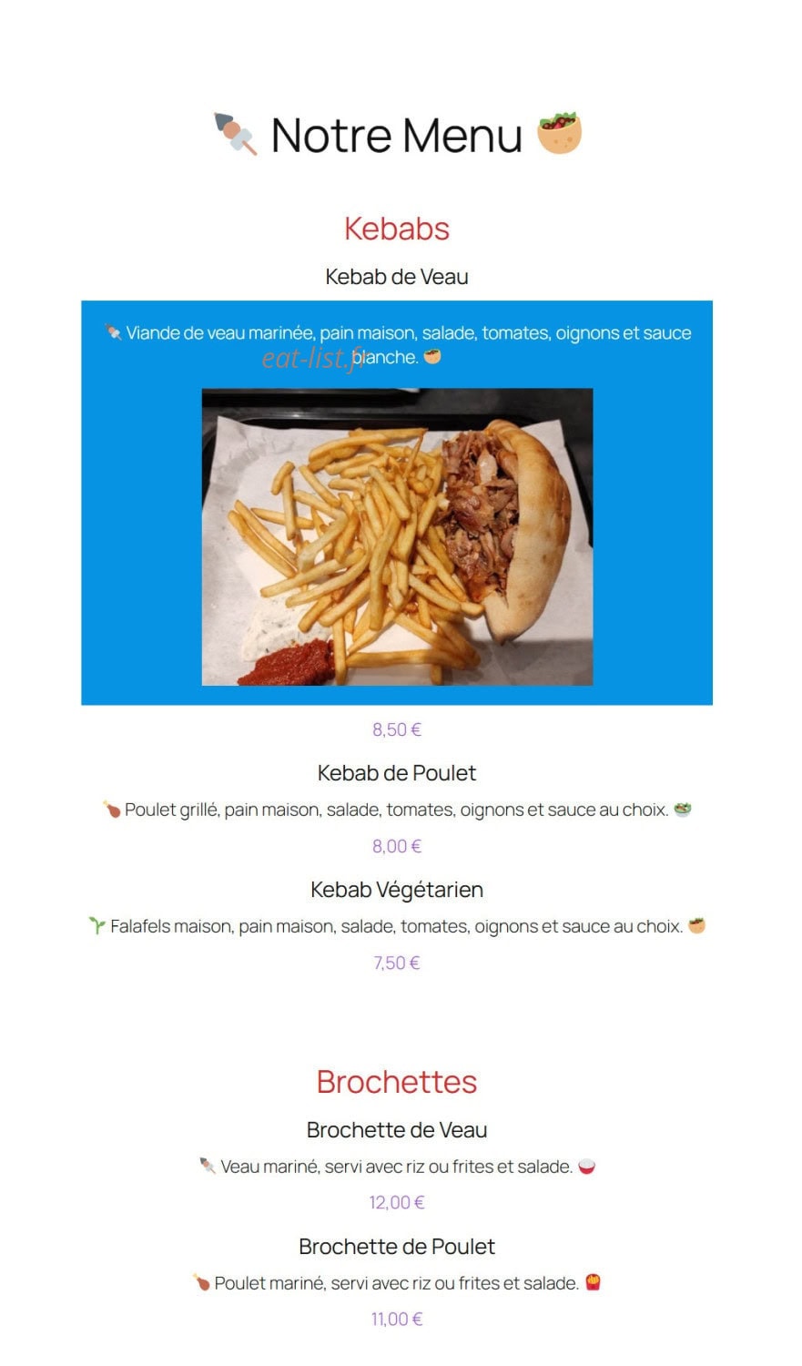 Buffet Dost — carte page 1