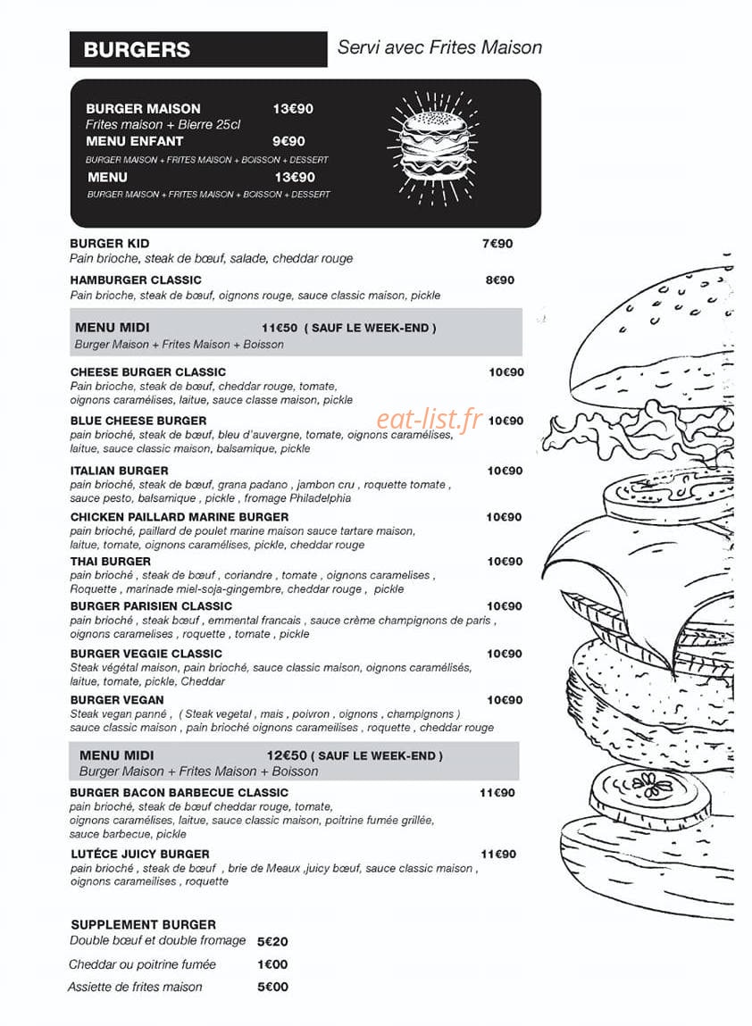 Burger Lutéce — carte page 2