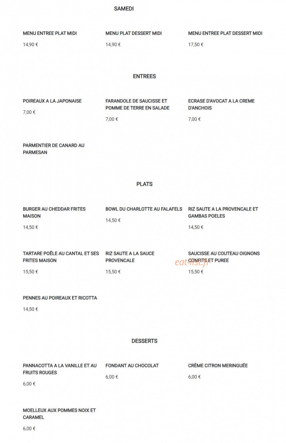 Café Charlotte — carte page 1