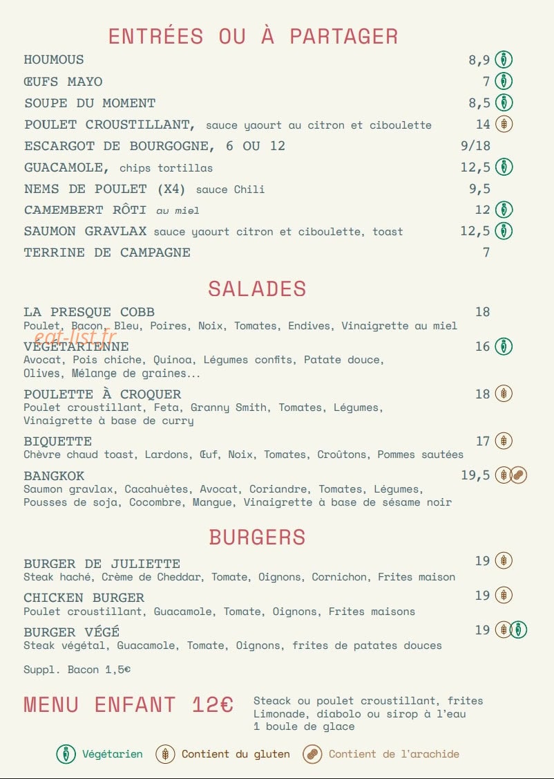 Café Juliette — carte page 1
