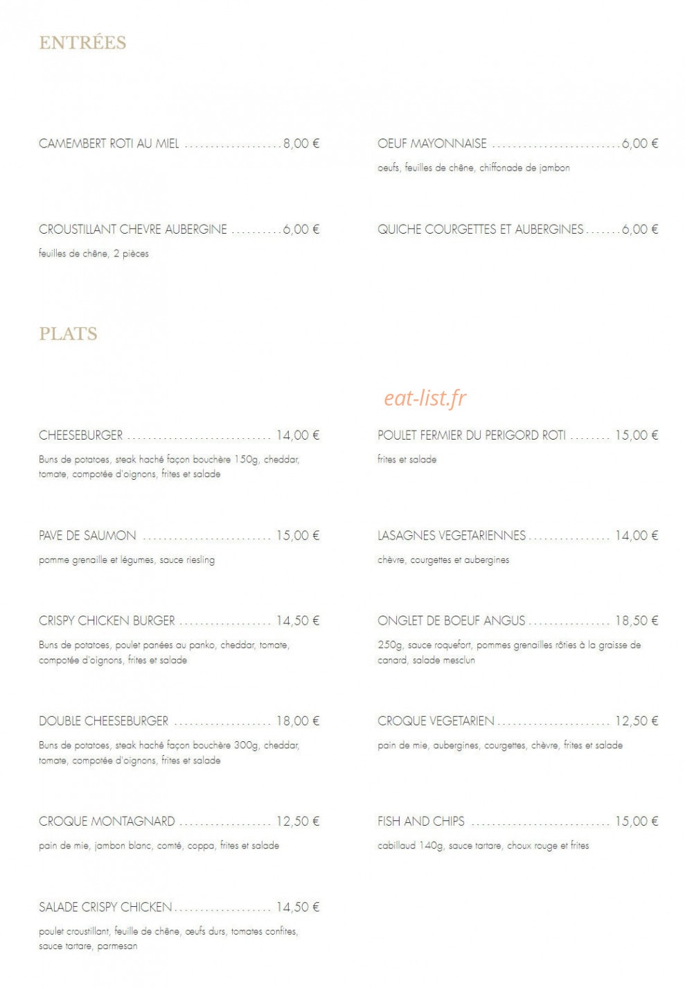 Cafe La Chope — carte page 1