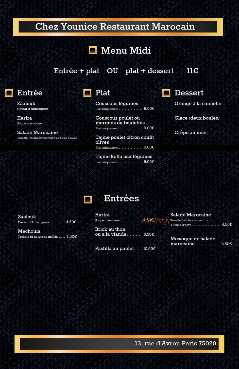 Chez Younice — carte page 1