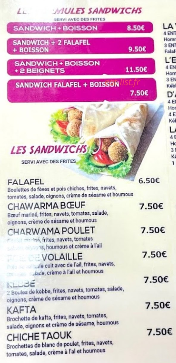 Falafel Damour — carte page 2