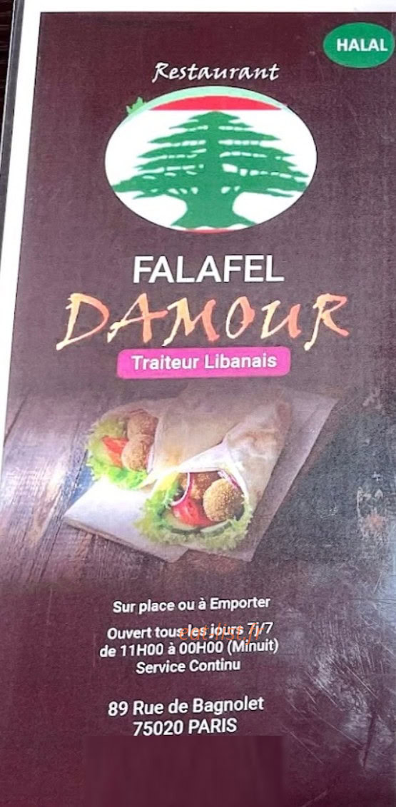 Falafel Damour — carte page 1