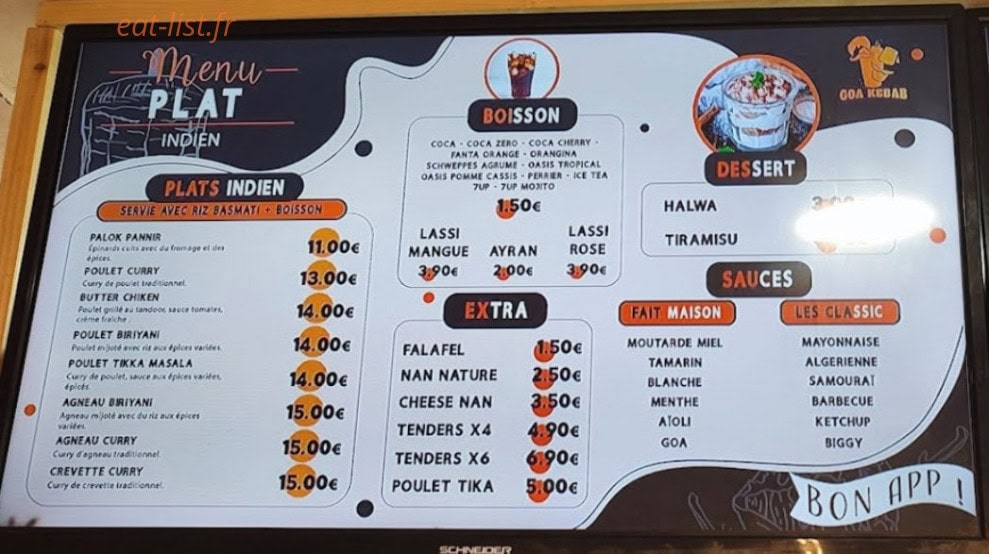 Goa Kebab Fusion — carte page 1