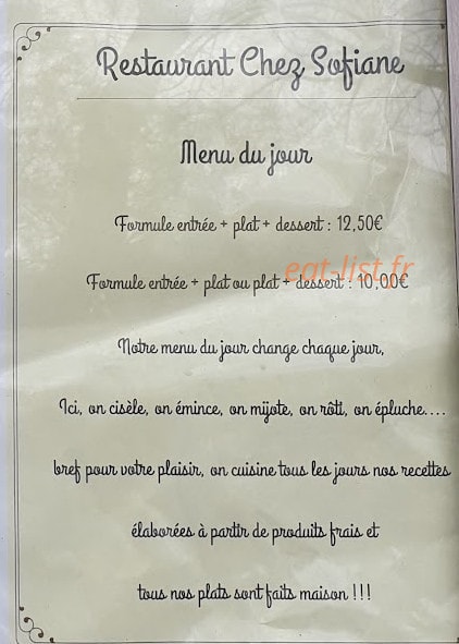 Hôtel Bar Restaurant Sofiane — carte page 2