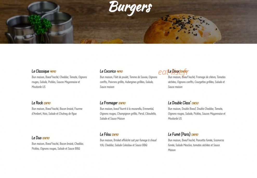 Carte et menu de L'Atelier sur la Braise à Paris 20 — Les burgers