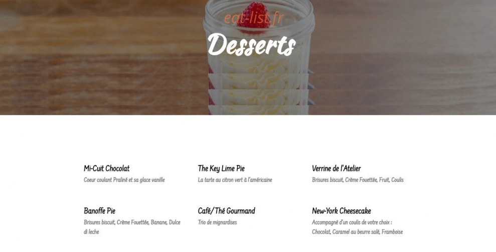 Carte et menu de L'Atelier sur la Braise à Paris 20 — Les desserts