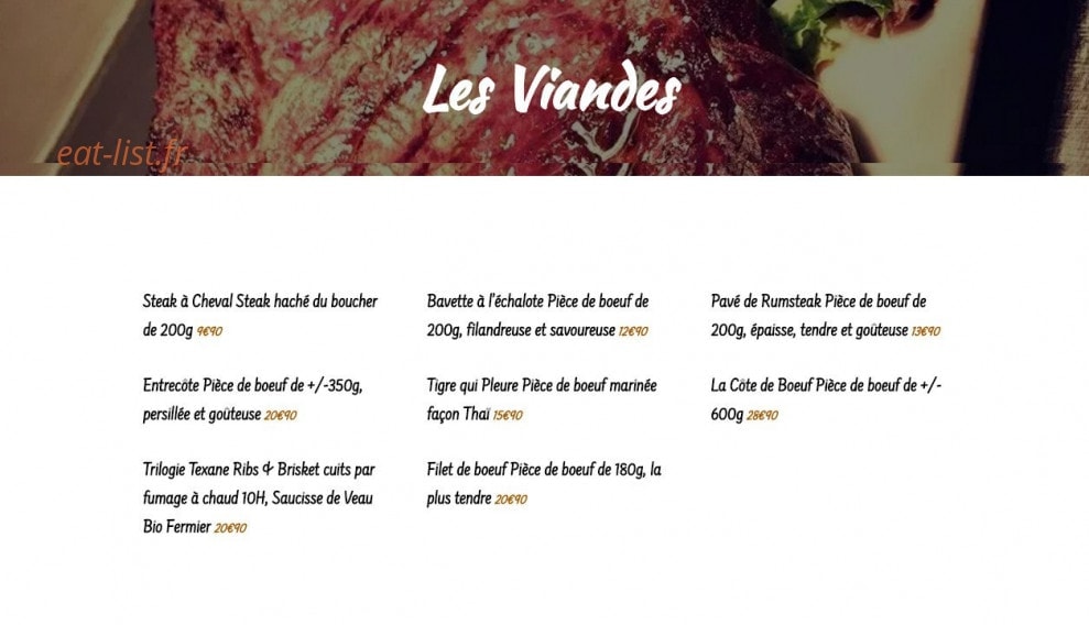 Carte et menu de L'Atelier sur la Braise à Paris 20 — Les viandes