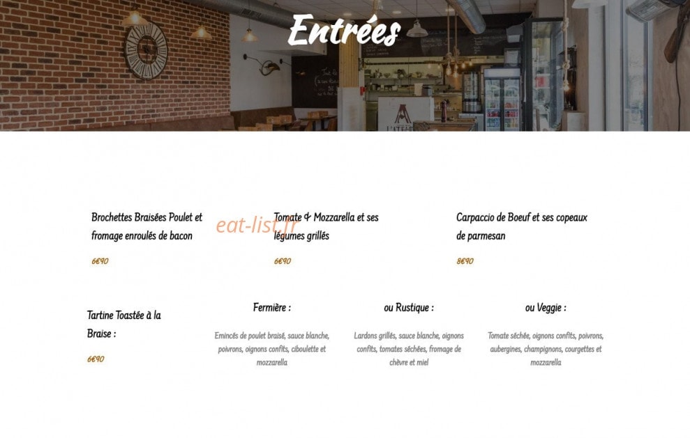 Carte et menu de L'Atelier sur la Braise à Paris 20 — Les entrées