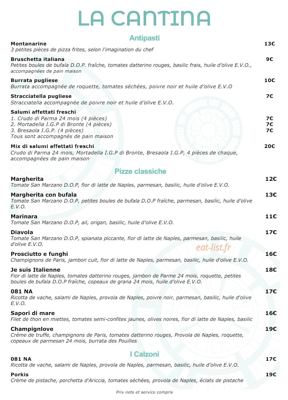 La cantina — carte page 1