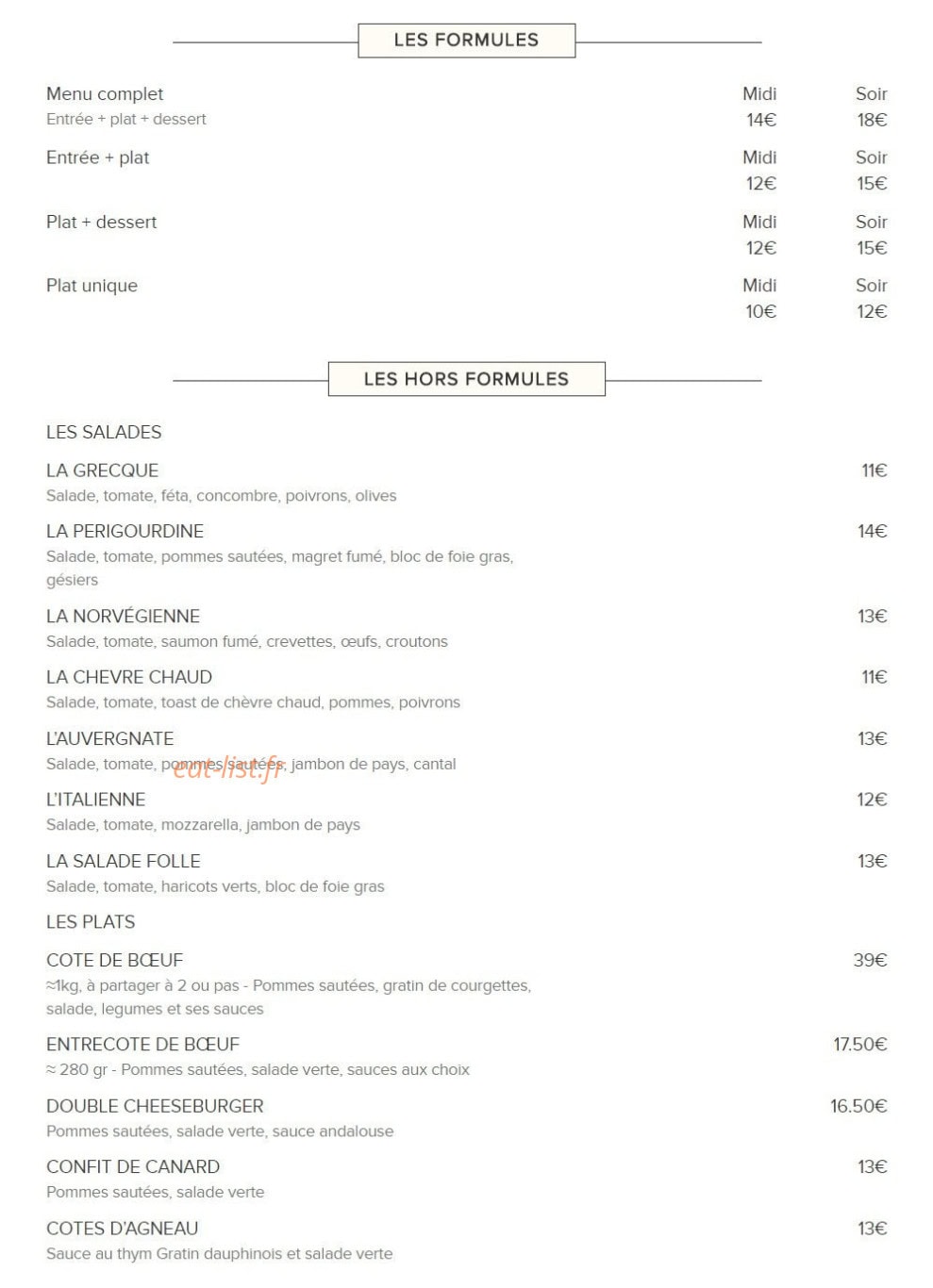 La cantine de Belleville — carte page 1