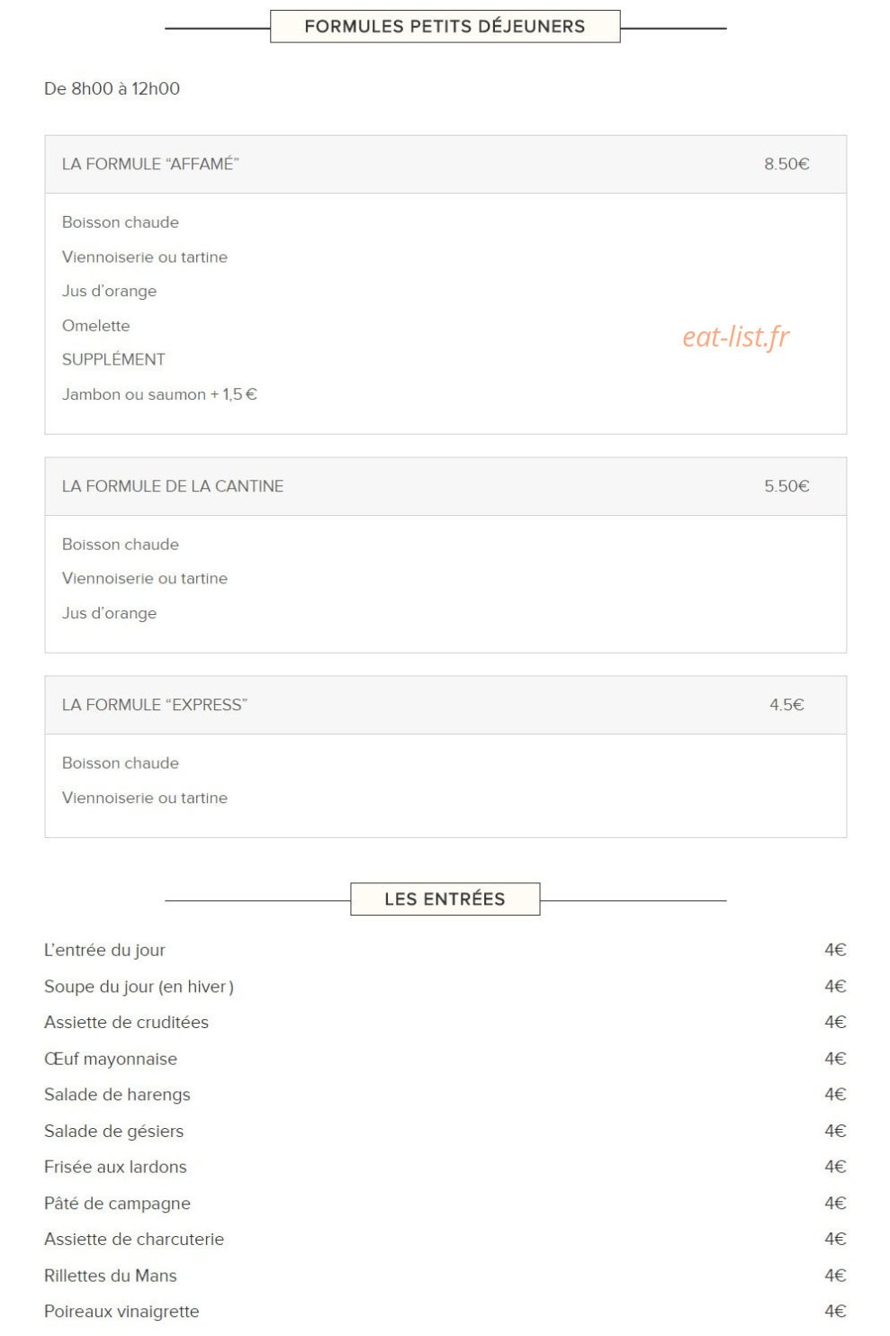 La cantine de Belleville — carte page 2