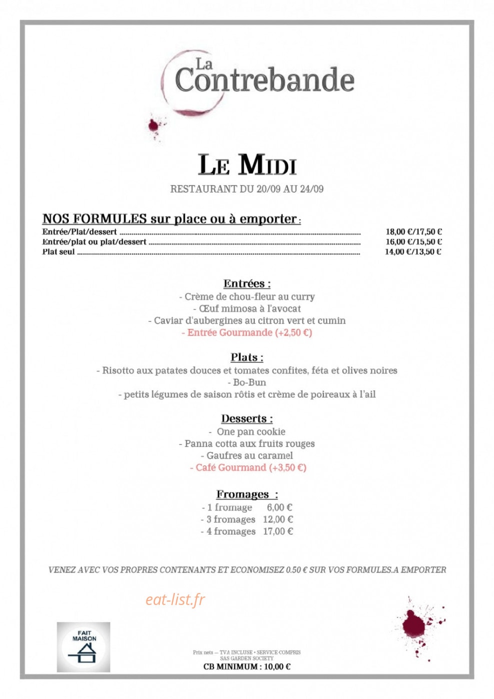 La Contrebande — carte page 1