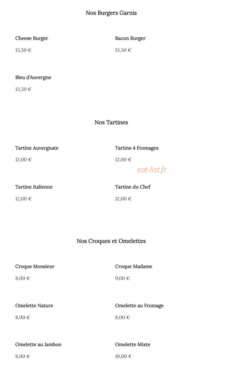 Le Lelek Café — carte page 1