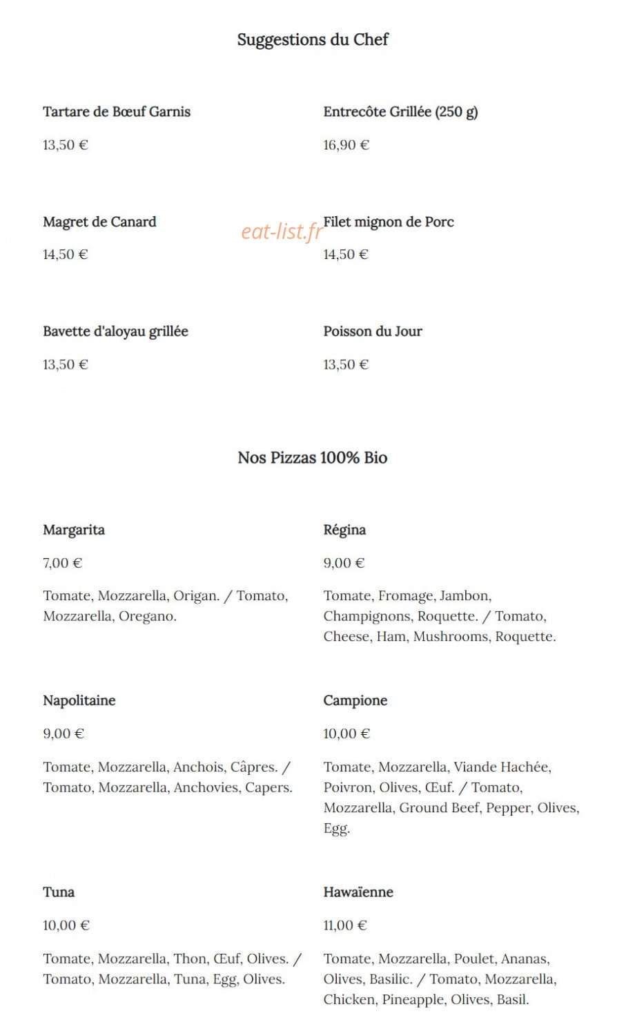 Le Lelek Café — carte page 2