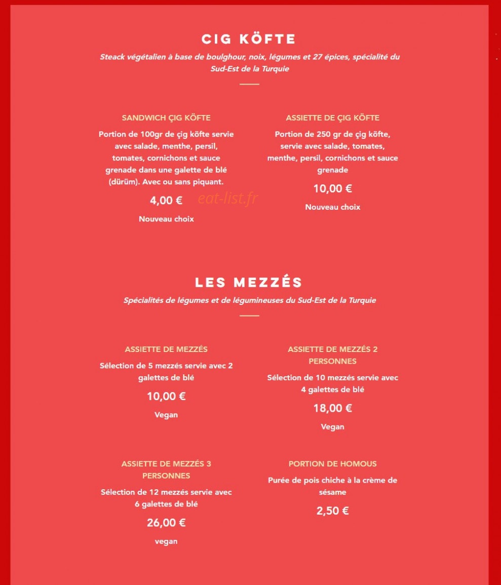 Le Mezze du Chef — carte page 1