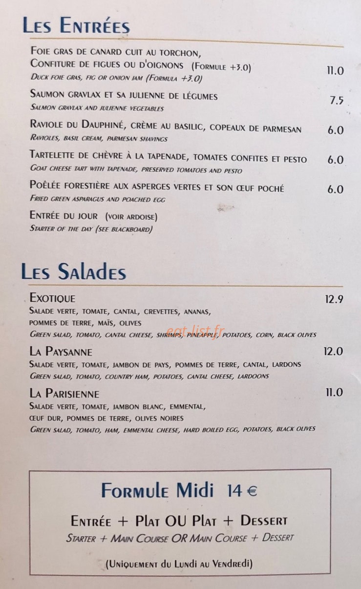 Lutèce Café — carte page 1