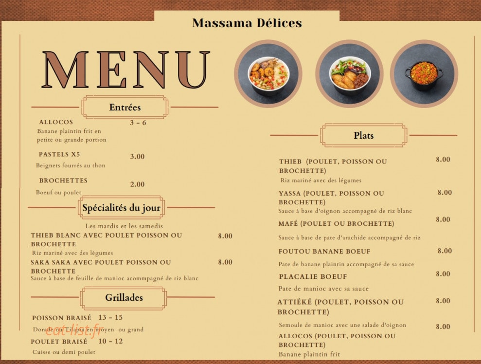 Massama Délices — carte page 1